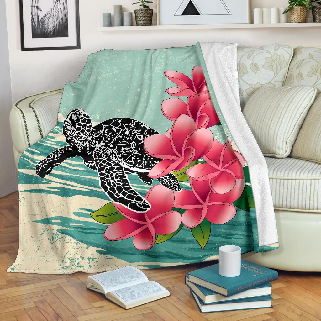 Hawaii Premium Blanket - Hawaii Turtles With Plumeria Classic Premium Blanket White - Polynesian Pride