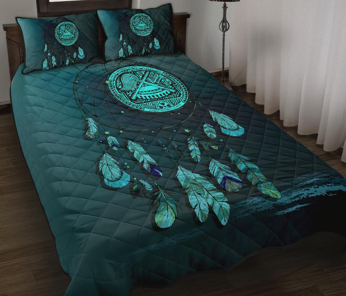 American Samoa Polynesian Quilt Bed Set Dreamcatcher Blue Blue - Polynesian Pride