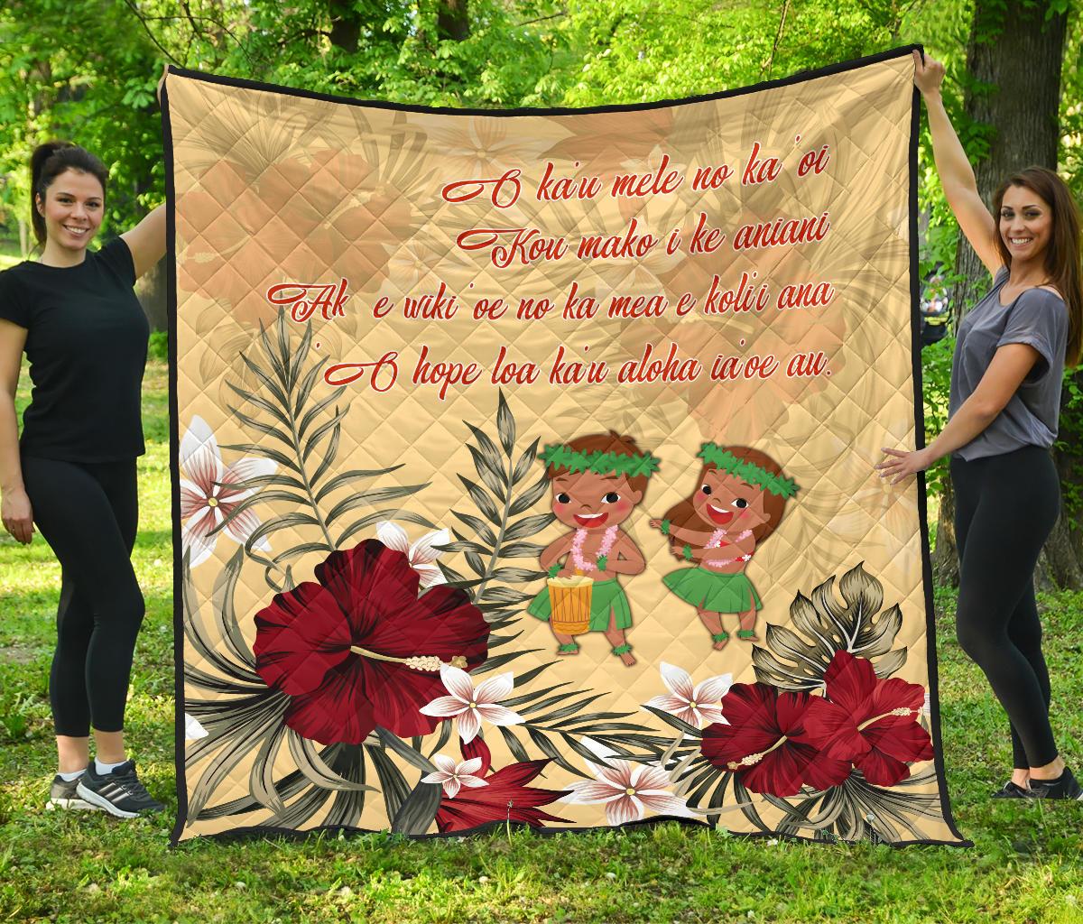 Hawaii Hibiscus Hawaiian Love Poem Valentine's Premium Quilt - Amour Style - AH Beige - Polynesian Pride