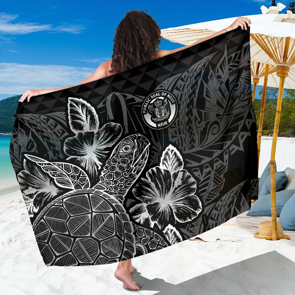 Niue Sarong - Turtle Hibiscus Pattern Black Women One Size Black - Polynesian Pride