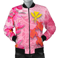 Hawaii Men's Bomber Jacket - Polynesian Pink Plumeria Turtle - Polynesian Pride