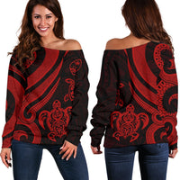 Guam Polynesian Women Of Shoulder Sweater - Red Tentacle Turtle Red - Polynesian Pride