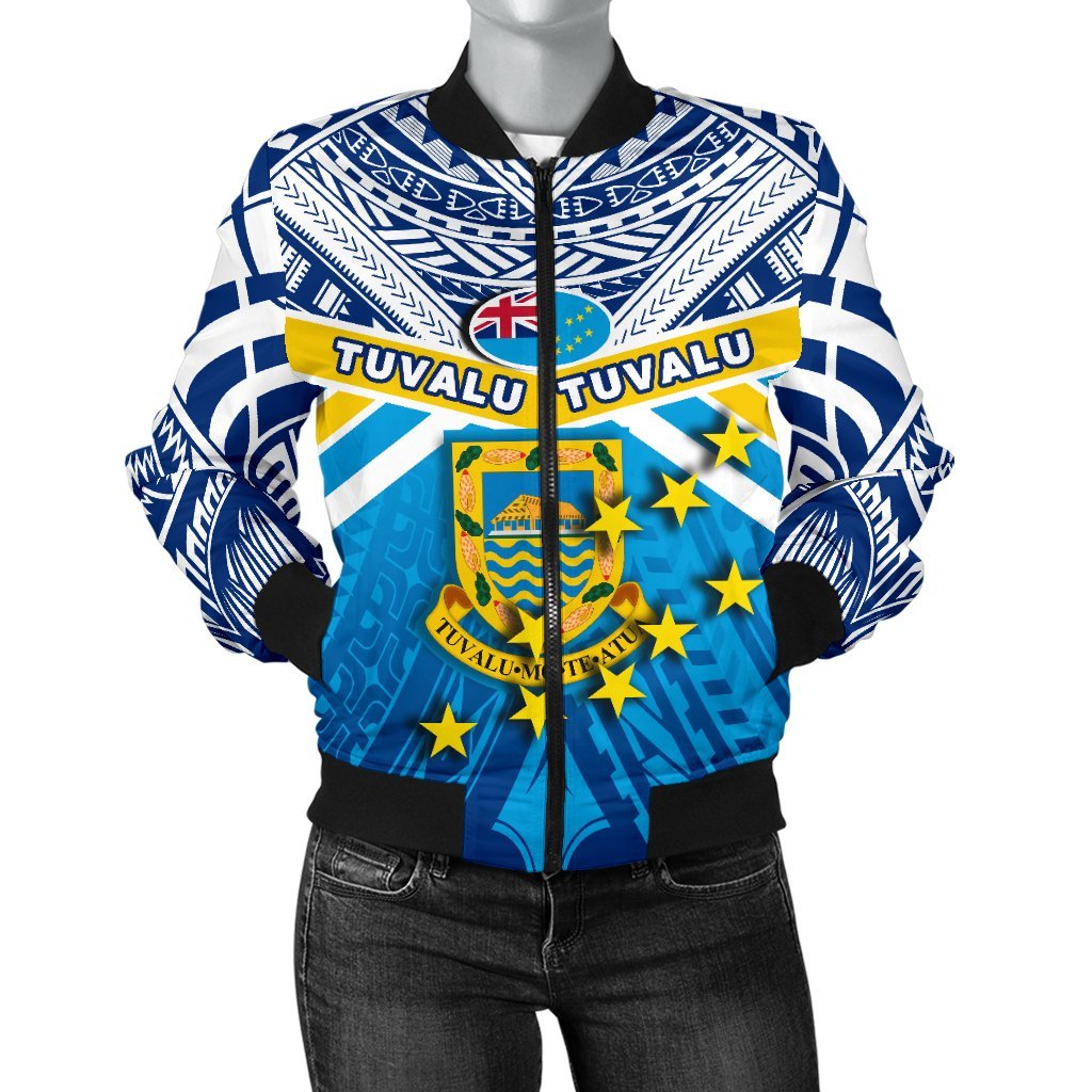 Tuvalu Rugby Women Bomber Jacket Polynesian Flag Blue - Polynesian Pride