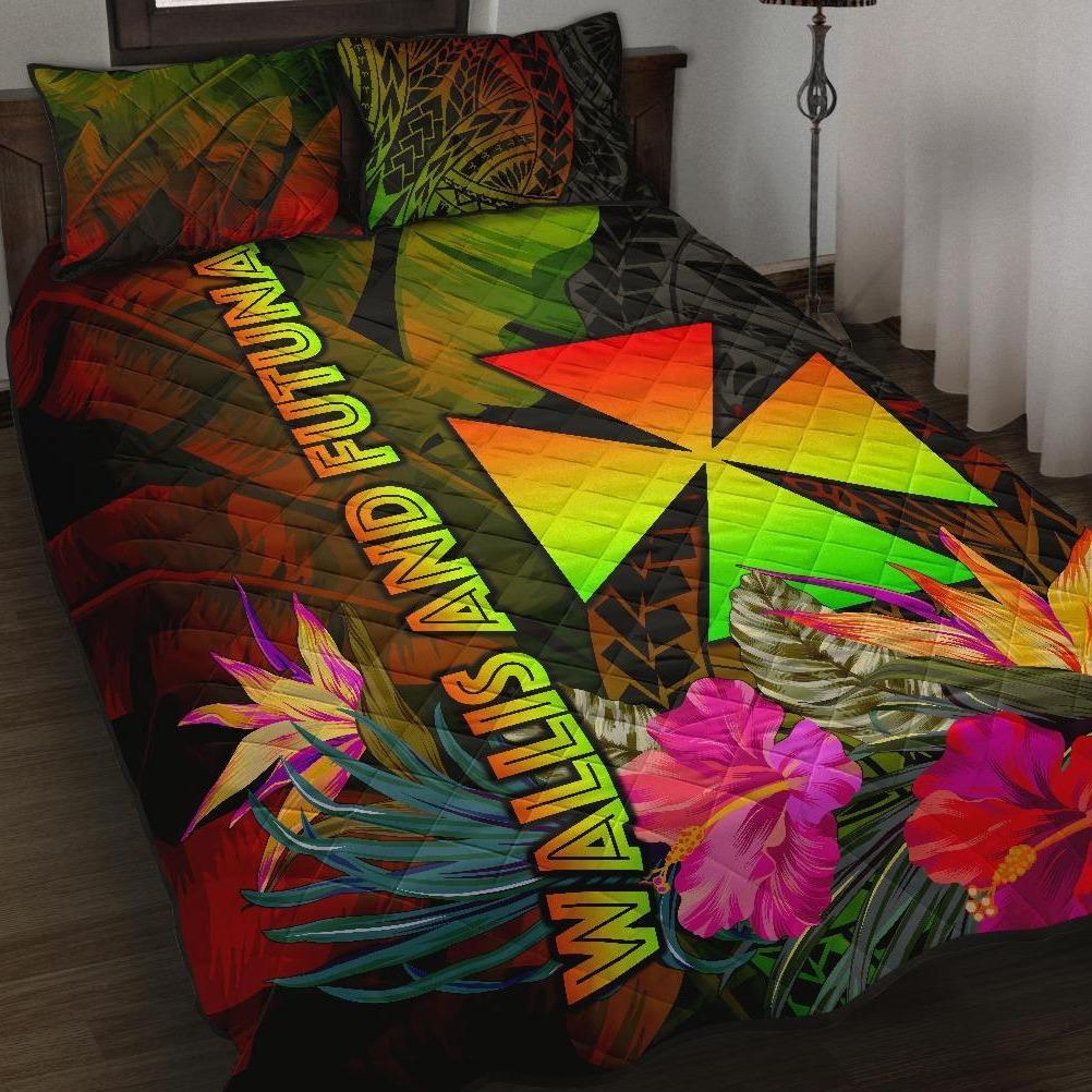 Wallis and Futuna Polynesian Quilt Bed Set - Hibiscus and Banana Leaves Art - Polynesian Pride