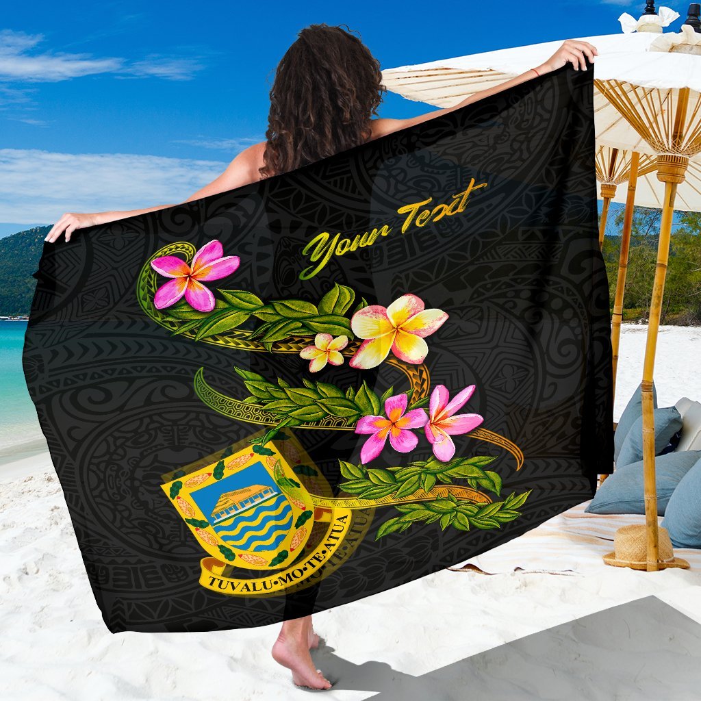 Tuvalu Polynesian Custom Personalised Sarong - Plumeria Tribal Women One Size Black - Polynesian Pride