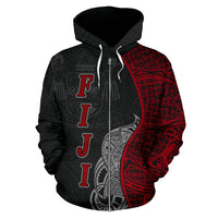 Fiji Polynesian Zip up Hoodie Coconut Tree Red - Polynesian Pride