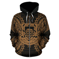 Tuvalu Polynesian All Over Zip up Hoodie Map Gold - Polynesian Pride