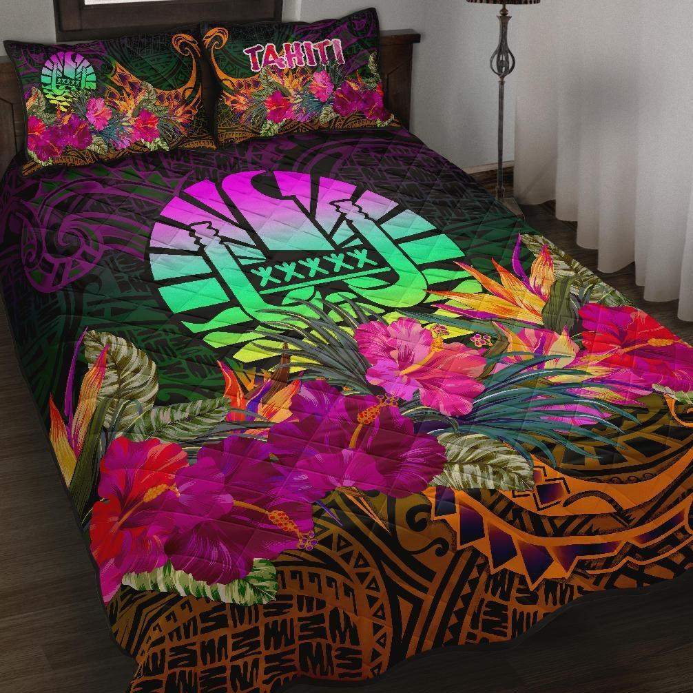 Tahiti Quilt Bed Set - Summer Hibiscus Art - Polynesian Pride