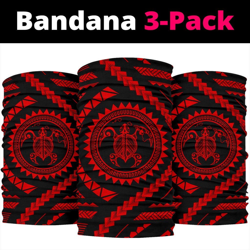 Hawaiian Turtle Map Black Red Bandana 3 - Pack - Polynesian Pride