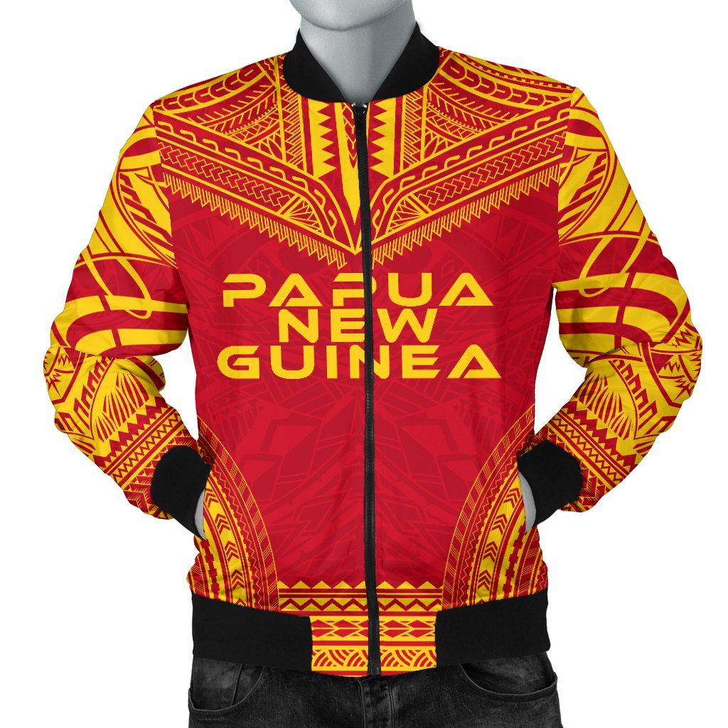 Papua New Guinea Flag Polynesian Chief Men's Bomber Jacket Red - Polynesian Pride