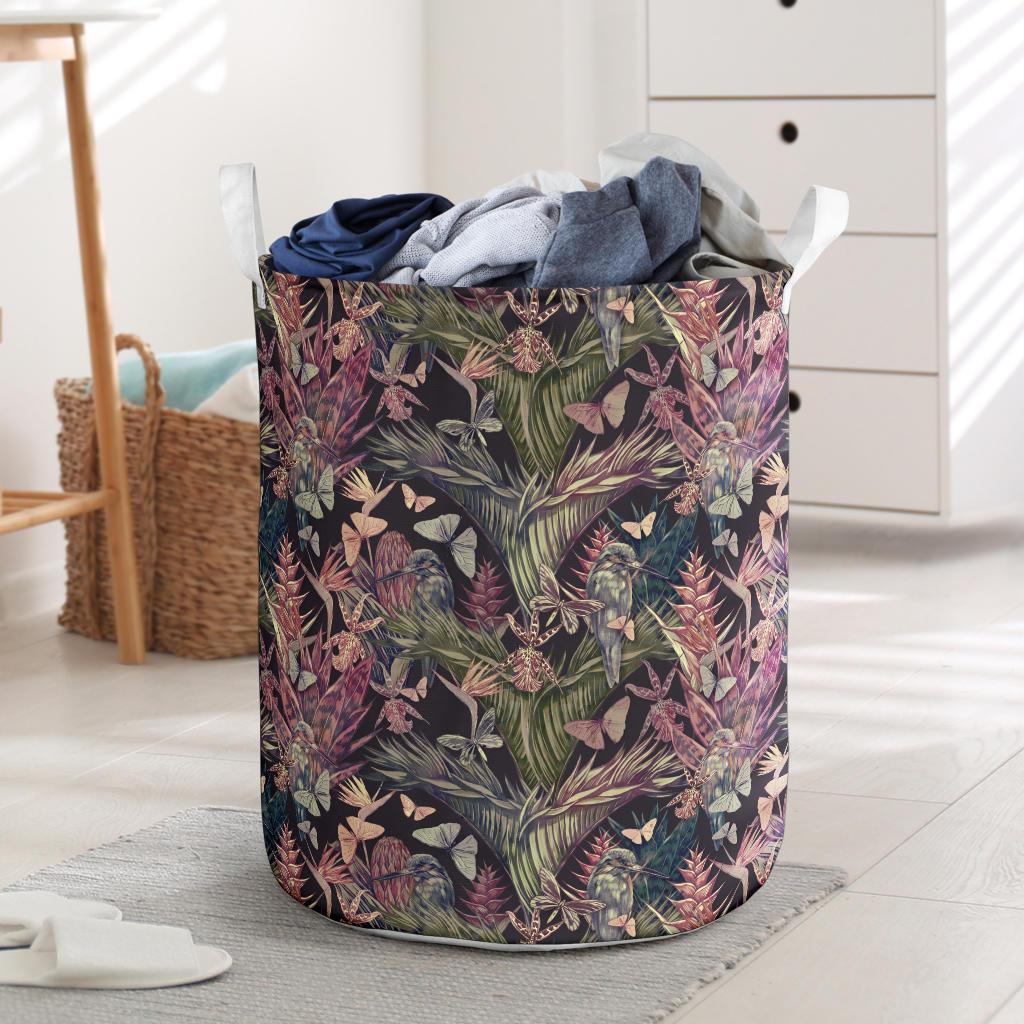 Palm Leaves, Tropical Flowers Hawaii Laundry Basket AH Laundry Basket - 1 One Size White - Polynesian Pride
