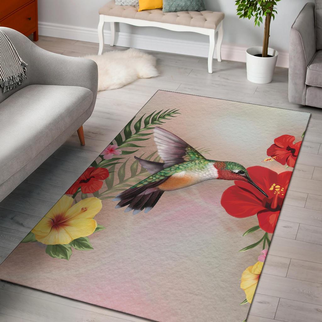Hibiscus Bird Area Rug AH Black - Polynesian Pride
