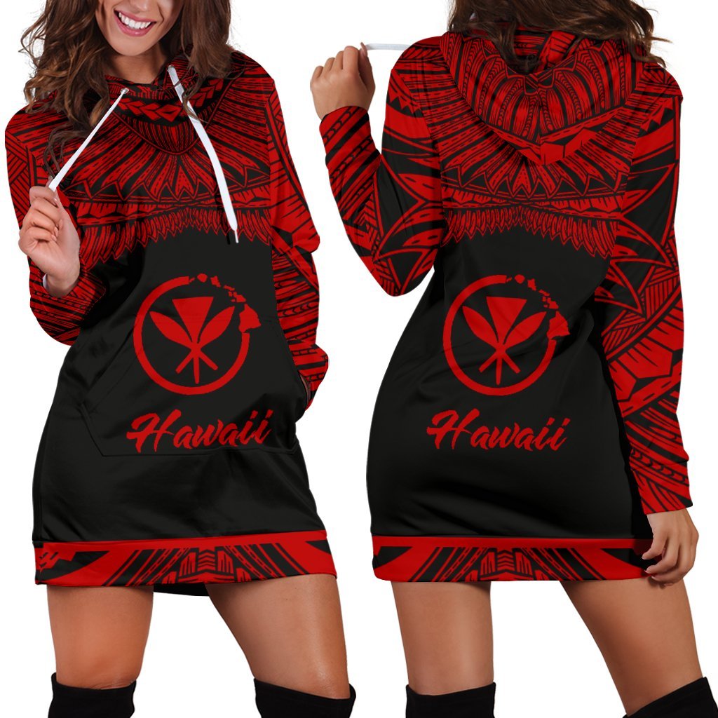 Hawaii Polynesian Women's Hoodie Dress - Hawaii Pride Red Version Red - Polynesian Pride