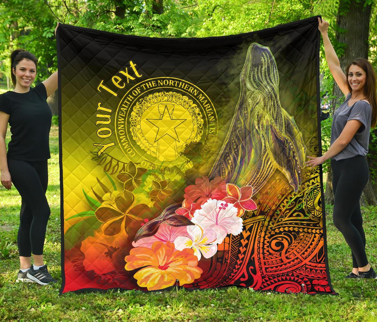 CNMI Custom Personalised Premium Quilt - Humpback Whale with Tropical Flowers (Yellow) Yellow - Polynesian Pride