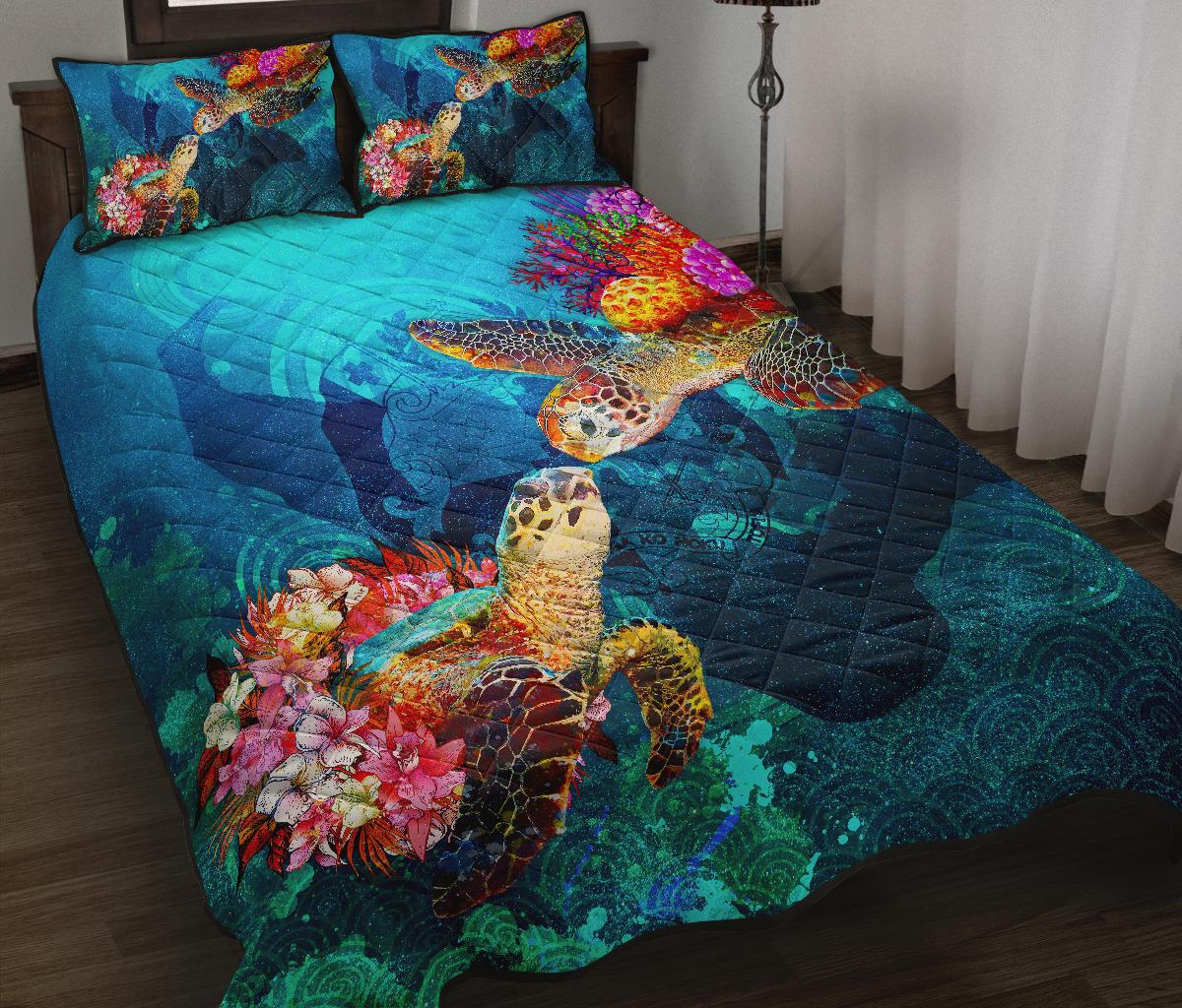 Tonga Polynesian Quilt Bed Set - Tonga Coat Of Arms Turtle - Polynesian Pride