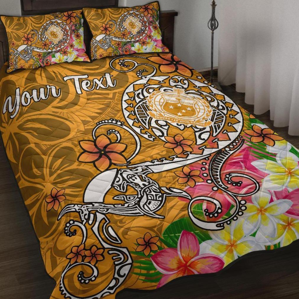 Samoa Custom Personalised Quilt Bed Set - Turtle Plumeria (Gold) Gold - Polynesian Pride