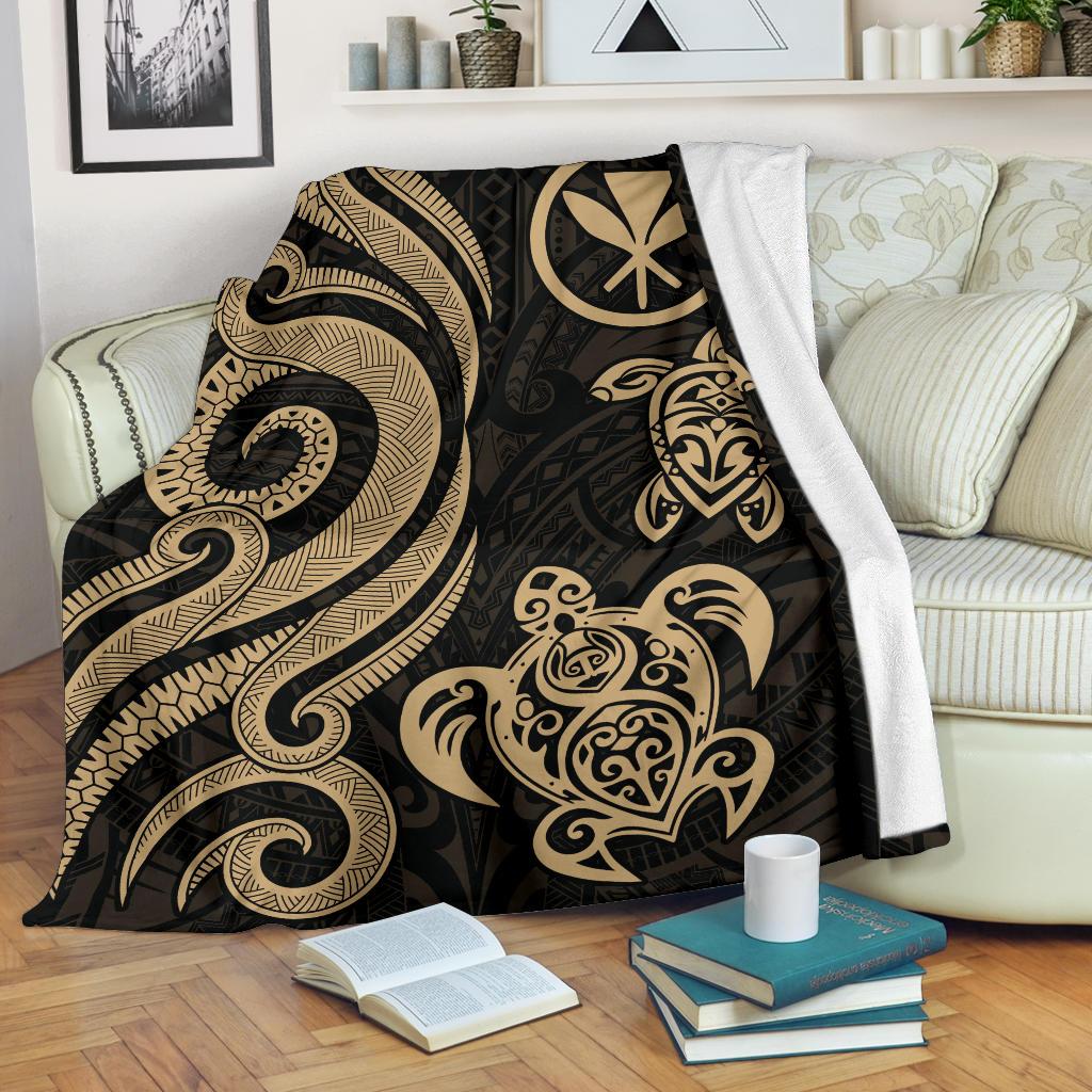 Polynesian Hawaii Premium Blanket - Gold Tentacle Turtle White - Polynesian Pride