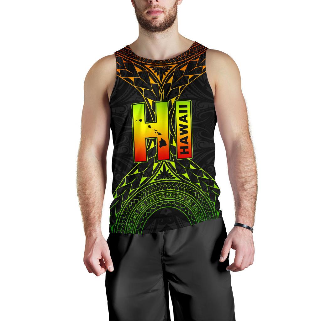 Hawaii Map Polynesian Men's Tank Top - Reggae Color Version - Polynesian Pride