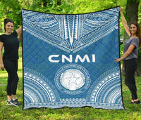 Northern Mariana Islands Premium Quilt - CNMI Seal Polynesian Chief Light Blue Version Blue - Polynesian Pride