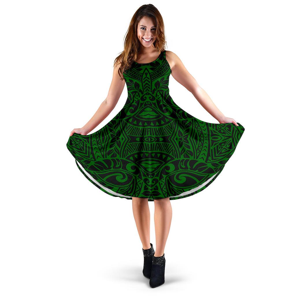 Polynesian Midi Dress - Polynesian Style 07 Women Black And Green - Polynesian Pride
