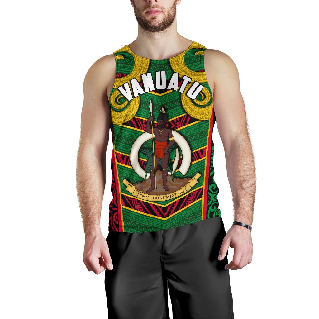 Vanuatu Men'S Tank Top Pig Tusk Polynesian Coat Of Arms Art - Polynesian Pride