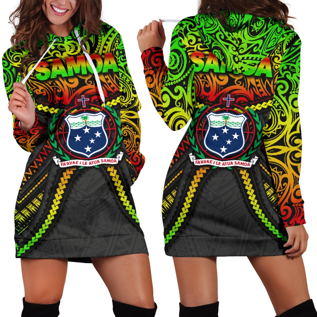 Samoa Women Hoodie Dress Polynesian Tattoo Seashore Reggae - Polynesian Pride