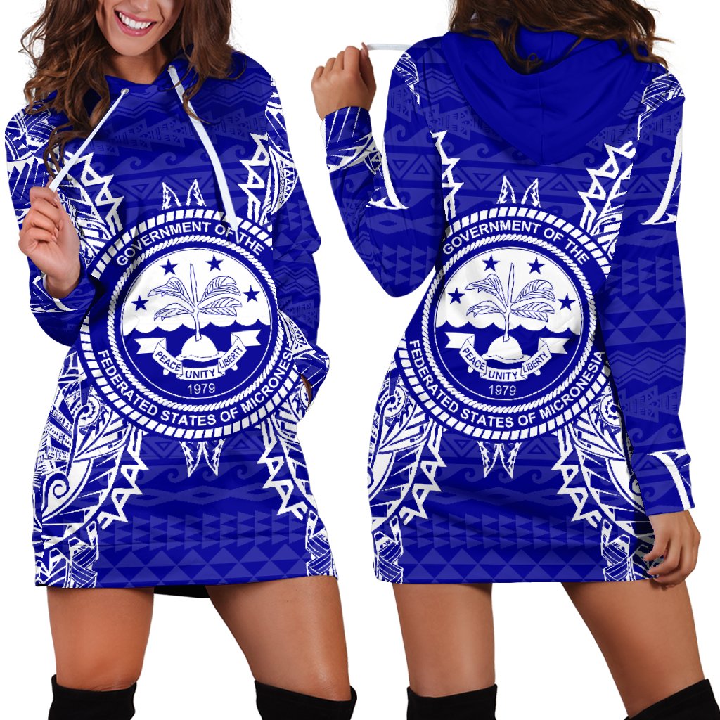 Federated States Of Micronesian Polynesian Hoodie Dress Map Blue Blue - Polynesian Pride