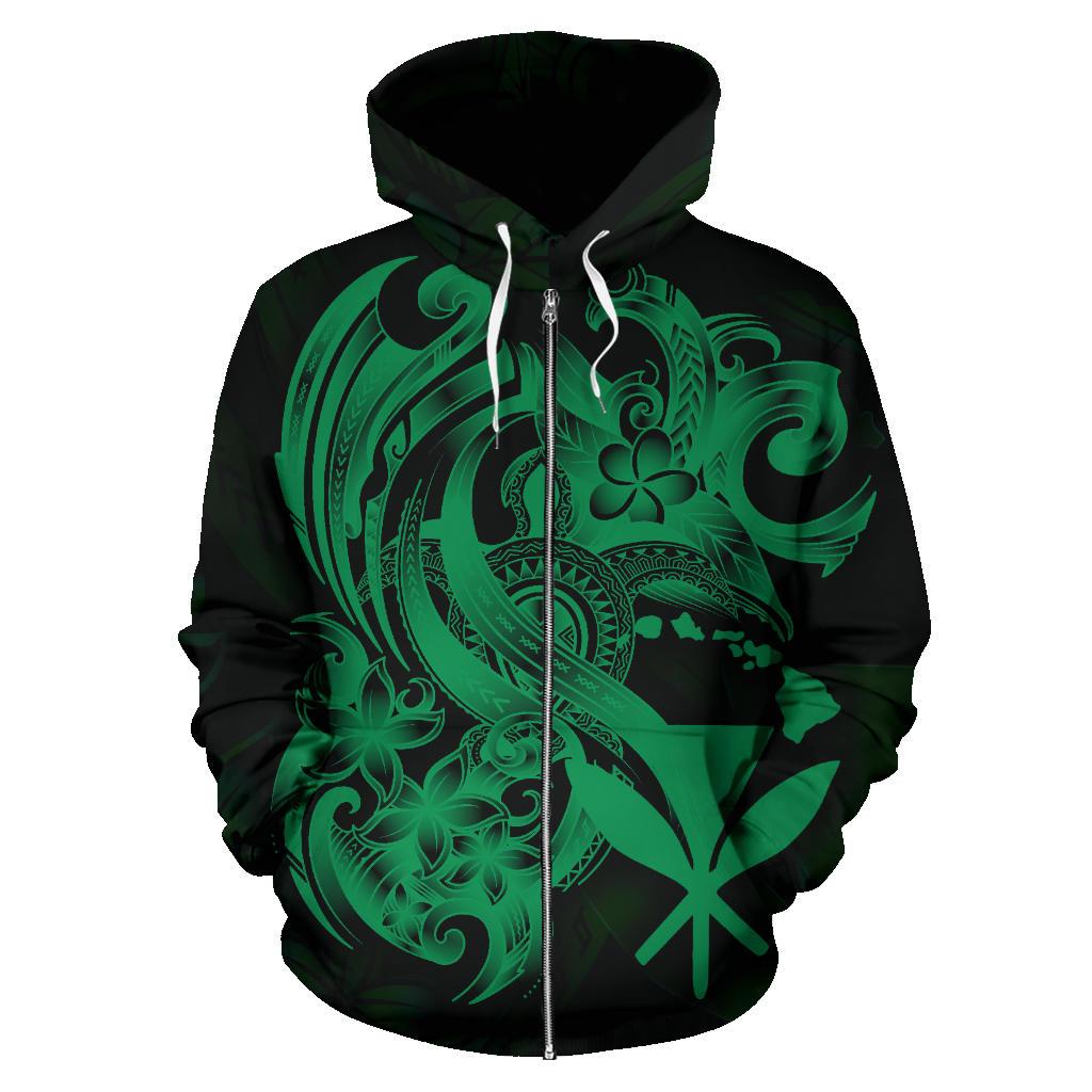 Polynesian Hawaii All Over Zip up Hoodie Kanaka Maoli Green Turtle - Polynesian Pride
