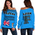 Fijian Women's Off Shoulder Sweater - Tapa Pattern Blue - Polynesian Pride