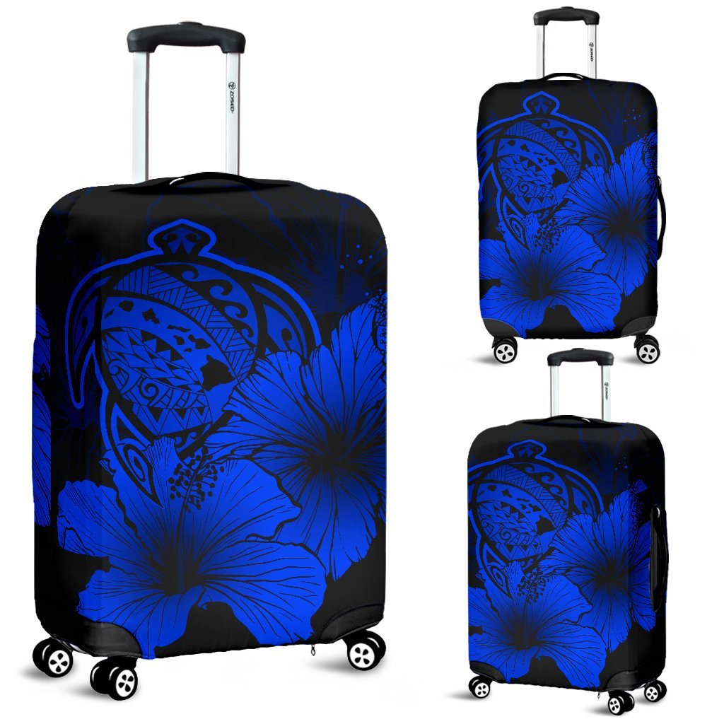 Hawaii Hibiscus Luggage Cover - Turtle Map - Blue Blue - Polynesian Pride