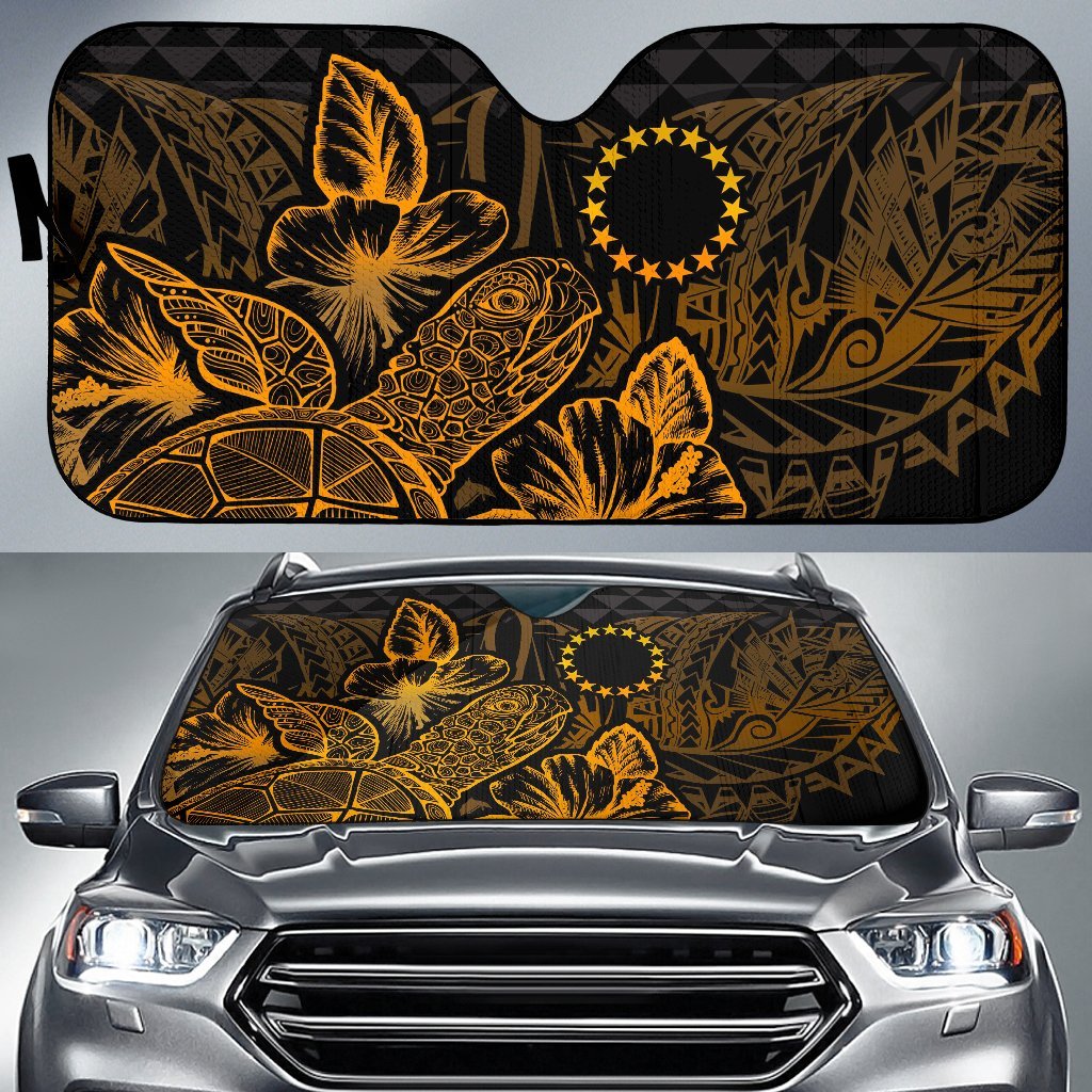 Cook Islands Auto Sun Shades Turtle Hibiscus Gold Auto Sun Shade Universal Fit Gold - Polynesian Pride