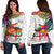 Fiji Polynesian Women's Off Shoulder Sweater - Hibiscus White Pattern White - Polynesian Pride