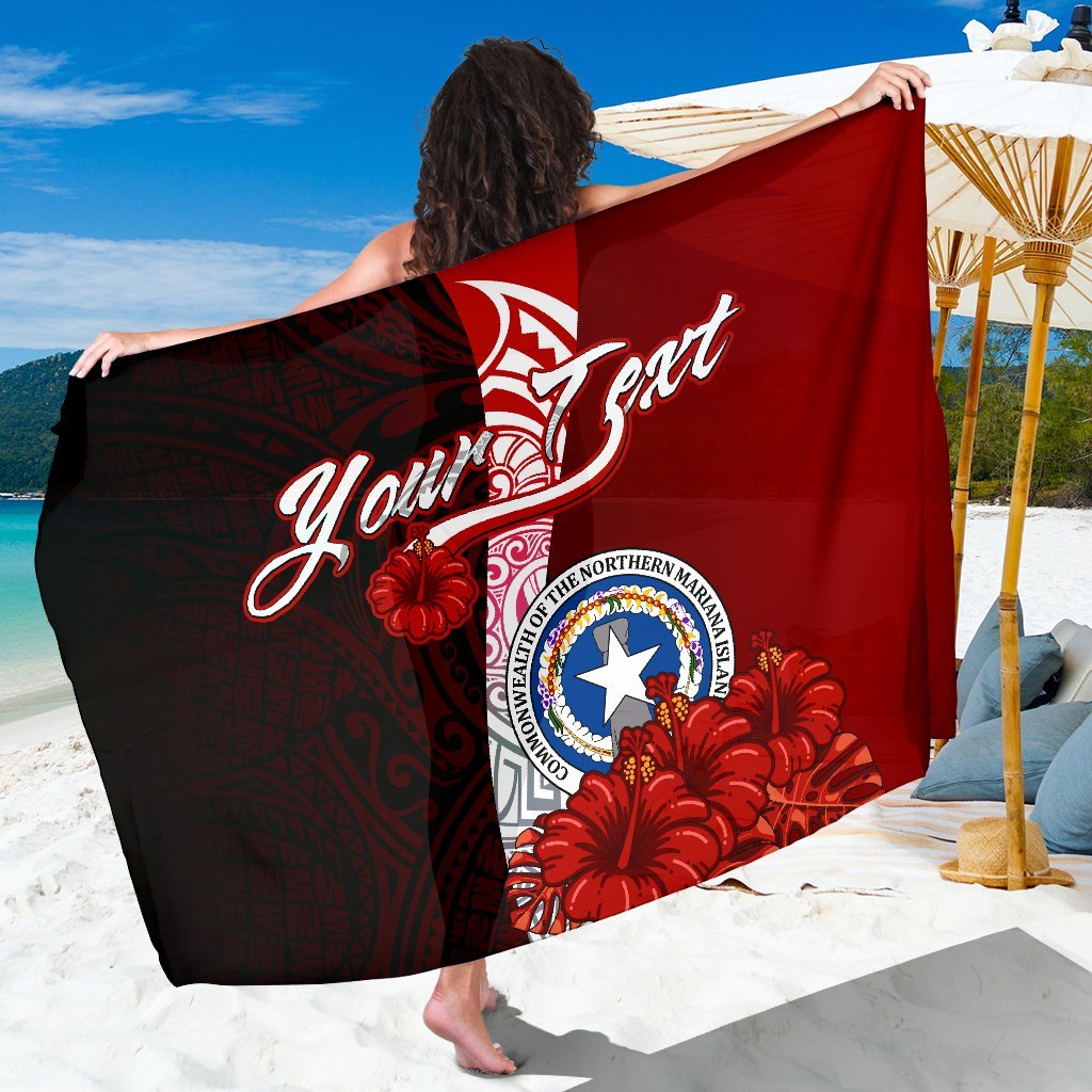 Northern Mariana Islands Polynesian Custom Personalised Sarong - Coat Of Arm With Hibiscus One Style One Size Red - Polynesian Pride