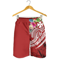 Wallis and Futuna Polynesian Men's Shorts - Summer Plumeria (Red) - Polynesian Pride