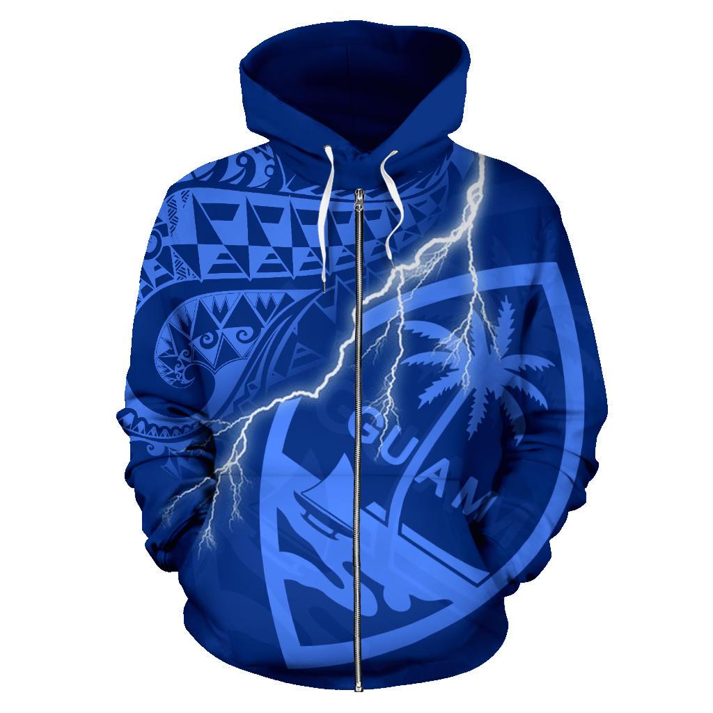 Guam Polynesian Zip up Hoodie Lighting Thunder Blue - Polynesian Pride