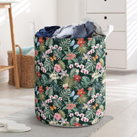 Tropical Plumeria Pattern With Palm Leaves Hawaii Laundry Basket AH Laundry Basket - 1 One Size White - Polynesian Pride