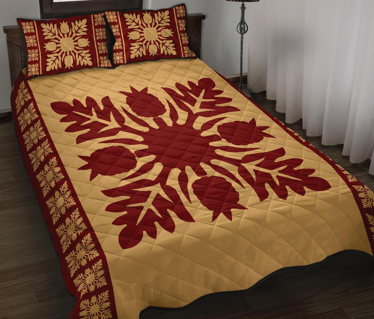 Hawaiian Quilt Pattern Palm Tree And Pineaple Quilt Bed Set - Polynesian Pride
