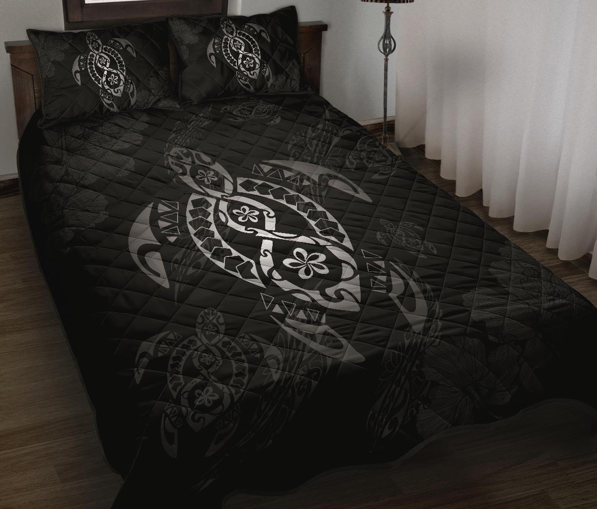 Hawaii Quilt Bed Set - Hawaii Polynesian Turtle Quilt Bed Set Flow Of Turtle Grey - Polynesian Pride