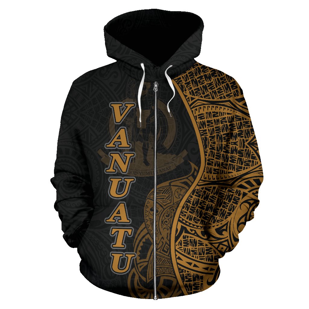 Vanuatu Polynesian Zip up Hoodie Coconut Tree Gold - Polynesian Pride