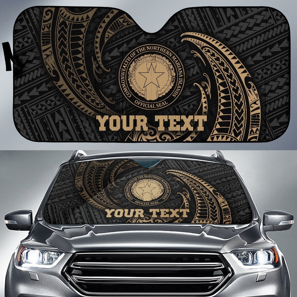 Polynesian Northern Mariana Islands Custom Personalised Sun Shades - Gold Tribal Wave Auto Sun Shade Universal Fit Gold - Polynesian Pride