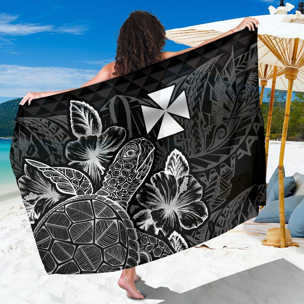 Wallis And Futuna Sarong - Turtle Hibiscus Pattern Black Women One Size Black - Polynesian Pride