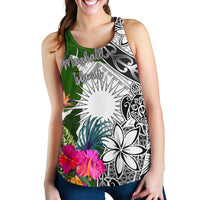 Marshall Islands Women's Racerback Tank White - Turtle Plumeria Banana Leaf - Polynesian Pride