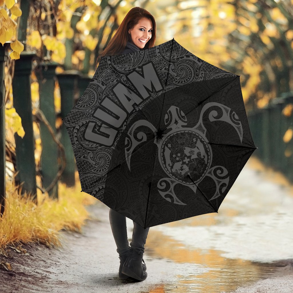Guam Umbrella Turtle Coat of Arms Polynesian Pattern Gray - Polynesian Pride