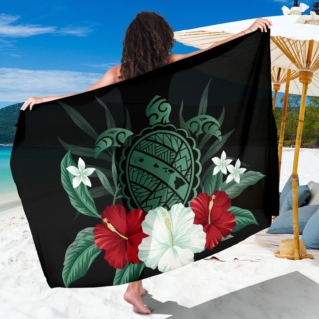 Hawaii Turtle Map Hibiscus Sarong Sarong One Sizw Green - Polynesian Pride