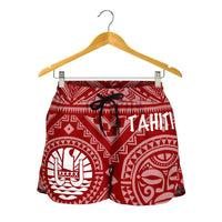 Tahiti Women's Shorts - Tahiti Seal In Polynesian Tattoo Style (Red) - Polynesian Pride