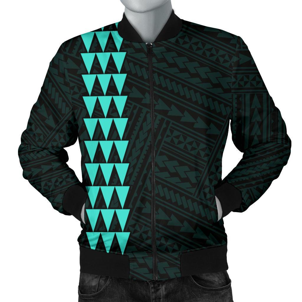 Hawaii Kakau Polynesian Hammerhead Shark Map Personalized Men's Bomber Jacket - Turquoise Turquoise - Polynesian Pride