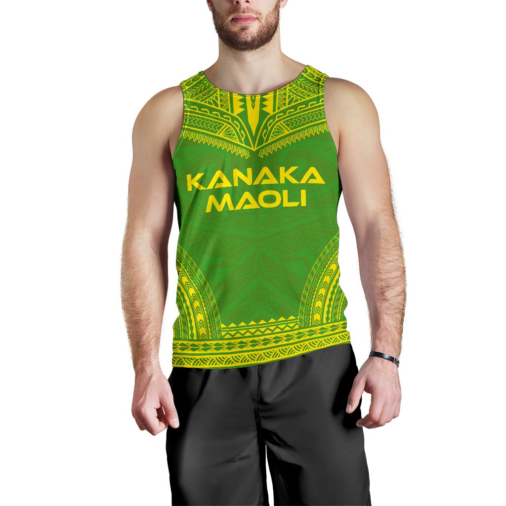 Kanaka Maoli Men's Tank Top - Polynesian Chief Flag Version Green - Polynesian Pride