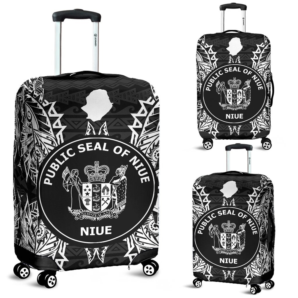 Niue Polynesian Luggage Covers Map Black Black - Polynesian Pride