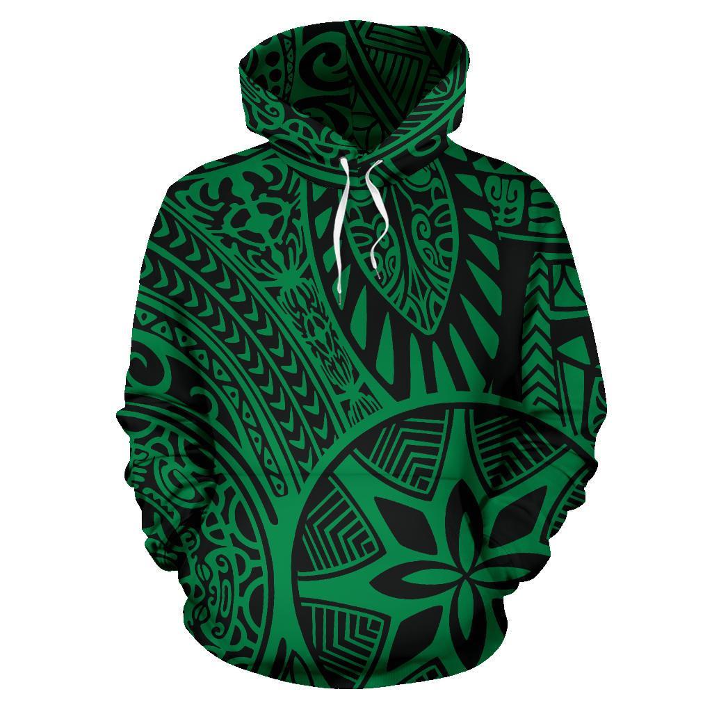 Hawaii Hoodie Polynesian Hawaiian Style Tribal Tattoo Green Pullover Unisex Art - Polynesian Pride