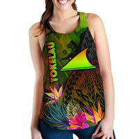 Tokelau Polynesian Women's Racerback Tank - Hibiscus and Banana Leaves - Polynesian Pride